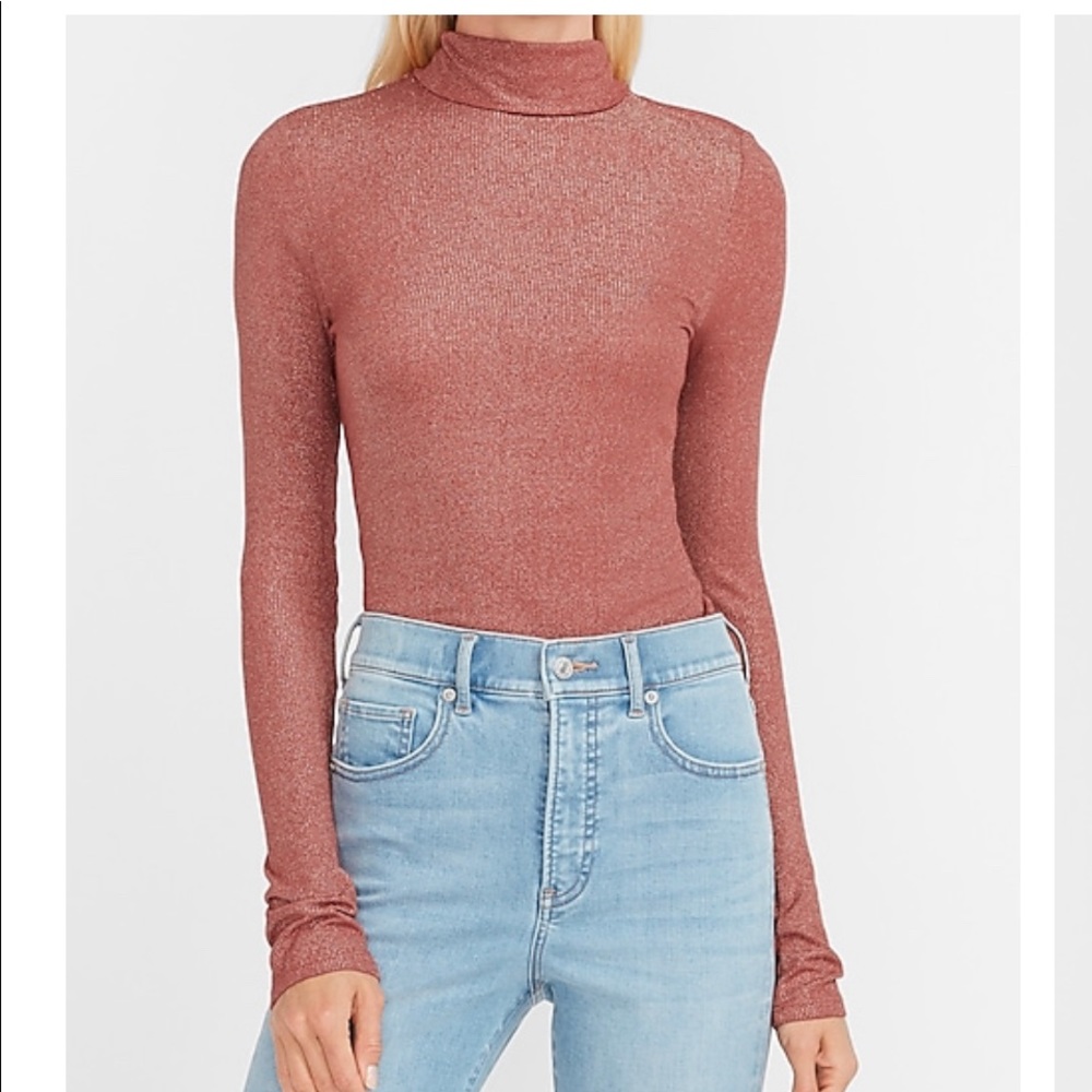 Express Metallic Mock Neck Long Sleeve, Size Medium